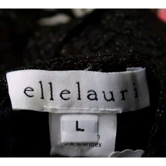 Elle Lauri Black Gold Metallic Dress Size Large Textured Floral Design SS - Picture 6 of 6